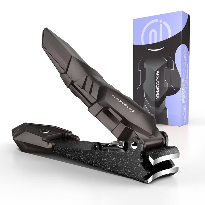 Професійний кусачок для нігтів з контейнером для збору, для пальців та нігтів, з нержавіючої сталі, великий кусачок для нігтів, чоловічий/жіночий (чорний, 3x0.67 дюйми)