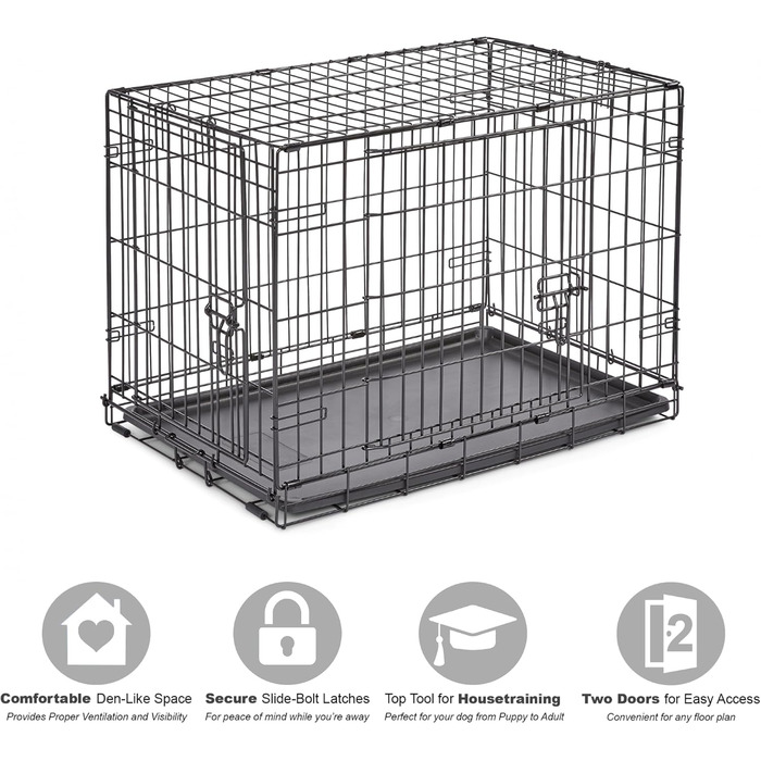 Кія Hundebox B24 для собак, 61 см, для малих порід, з однодверним доступом, витривала, з піддоном, захистом для підлоги та патентованими функціями (76 x 51 x 53 см, 2 двері)