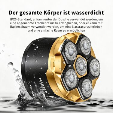 HIENA PRO Машинка для гоління голови чоловіча 6D магнітна, водонепроникна, з підзарядкою Type-C та LED-дисплеєм (Золотий)