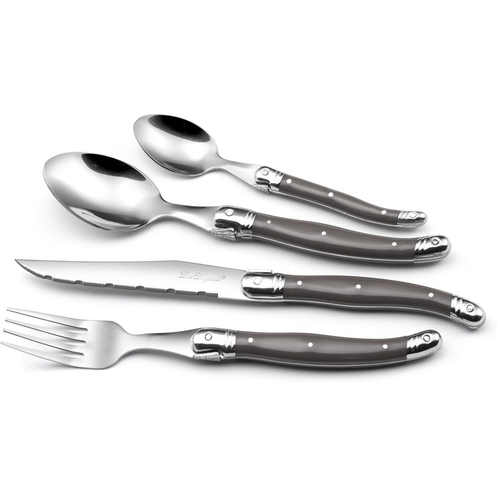 Набір столових приборів для стейку Lou Laguiole TRADITION (48 предметів) з нержавіючої сталі з кольоровими пластиковими ручками, на 12 осіб, перець