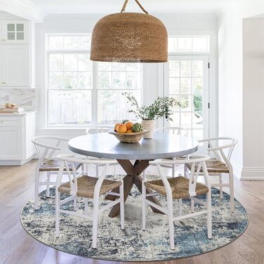 Кілимок для вітальні синього кольору, вінтажний, з ефектом розмиття, короткий ворс, килими, миючий, нековзний, для спальні (160 см, круглий, абстрактний синій)