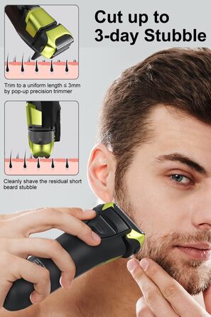 Електричний чоловічий бритва та тример з 3 гнучкими лезами, акумуляторний, бездротовий, з чохлом для подорожей, для мокрого та сухого гоління, час роботи 100 хв, подарунок для чоловіка, колір: смарагдово-зелений