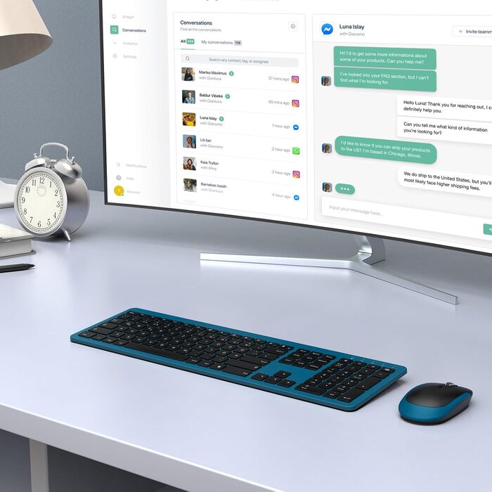 Бездротовий комплект клавіатури та миші Seenda SK38-3, ультратонкий, перезаряджуваний, ергономічний, з захистом від пилу, DE QWERTZ, чорний & зелений/чорний & темно-зелений (чорний & темно-синій)