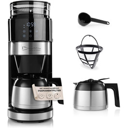 Кавомашина Barista Filterkaffeemaschine з регульованим млинком та термокружка | Функція підігріву, таймер 24 год та перманентний фільтр | Для 10 чашок кави | Кавомашина для зерен та меленої кави [Нержавіюча сталь] (8) Нержавіюча сталь (Pro Design) - Термокружка - з млинком