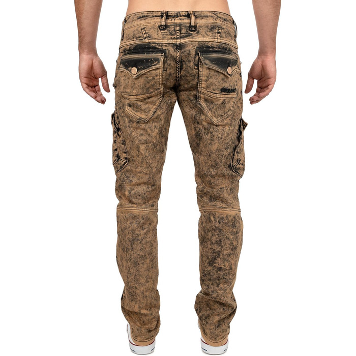 Чоловічі джинси Cipo & Baxx Slim-Fit, Regular-Fit, Biker - коричневі (36W/34L, 39) з ефектом Destroyed та стразами