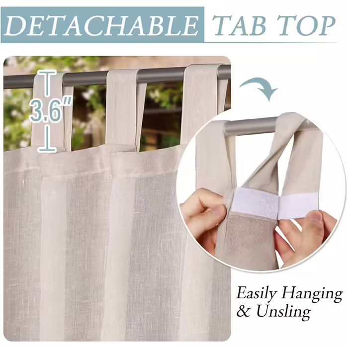 Outdoor Curtains, Removable, Sticky Tab-Top for Easy Hanging and Taking Down, Waterproof Outdoor Patio with White Curtain Top Indoor, 2 Panels (2X 132x213 cm, Natural) (H274 x W132 cm (2 Pack), Natural)