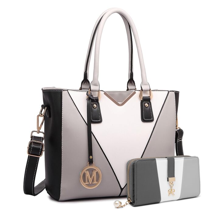 Сумка жіноча Lulu Daen середнього розміру з PU шкіри: сумка-шопер, сумка на плече для роботи, подорожей, бізнесу (Сіра, з гаманцем)