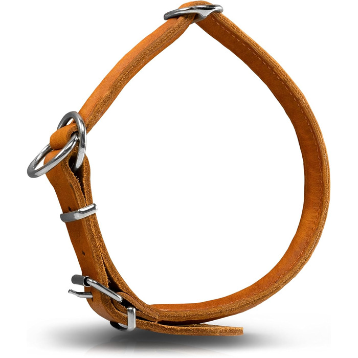 Rund & Weich - Dog Collar with Stop Feature - Size L - 55cm with Adjustable Buckle and Integrated Stable Core, Leather Collar with Pull Limiter, Gentle on Fur Pull Stopper, Cowhide Leather (55 L, Cognac)