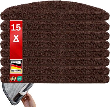 Набір килимків для сходин Floordirekt Barcelona (15 шт.) - надійні та легкі в догляді, 16 кольорів, напівкруглі (темно-коричневий, 65 x 23,5 см)