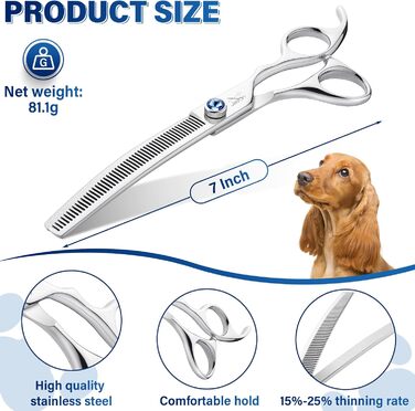 Професійна витончена ножиці для грумінгу собак JASON 7' - ножиці для розрідження шерсті, 21 зуб, з японської сталі 440C
