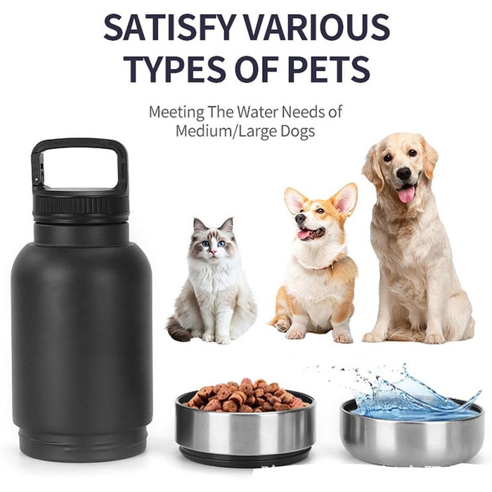 Водонепроникна пляшка для собак Dijiusidy 950 мл (чорна) - 3 в 1 з мискою для прогулянок, подорожей та кемпінгу