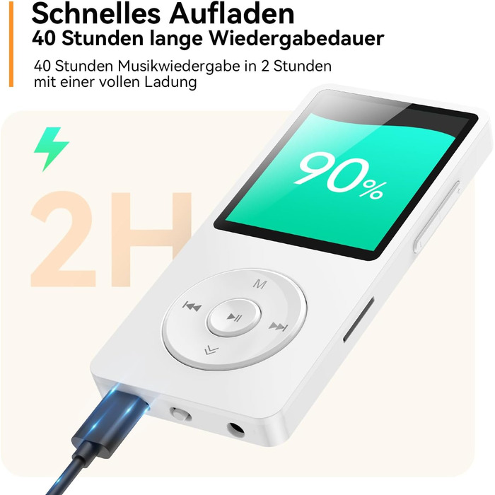 MP3 плеєр AGPTEK 64GB Bluetooth 5.3 з динаміком, радіо FM, підтримкою TF-карти 128GB, білий