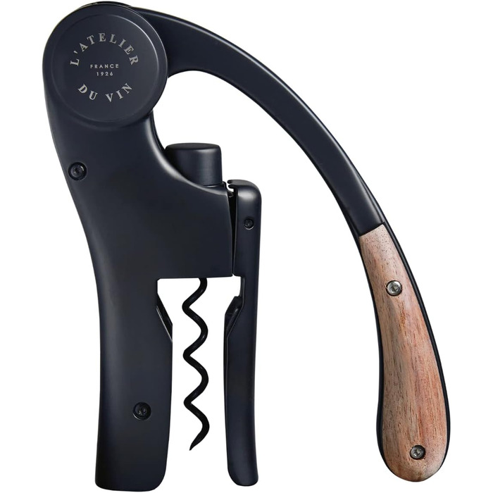 THE WINE WORKSHOP – Oeno Motion Wood & Black – Vertical Lever Corkscrew - Matte Metal and Solid Walnut Wood - Color Black