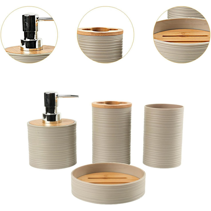 Набір аксесуарів для ванної кімнати Perfk: мильниця, стакан для води, тримач для зубних щіток, зелений (бежевий)