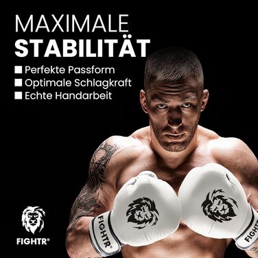 Боксерські рукавички FIGHTR®: Максимальний захист та стабільність | Для боксу, MMA, муай-тай та кікбоксингу | Розміри 8-16 oz, з чохлом (14 oz, білий/чорний)