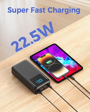 Power Bank 60000mAh з LED дисплеєм, 22.5W швидка зарядка, 4 виходи USB-C, чорний
