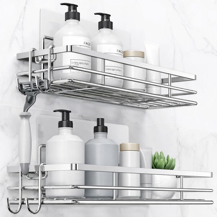 Підставка для душу без свердління 2 шт. з нержавіючої сталі SUS304, полиця для ванної кімнати, клейка