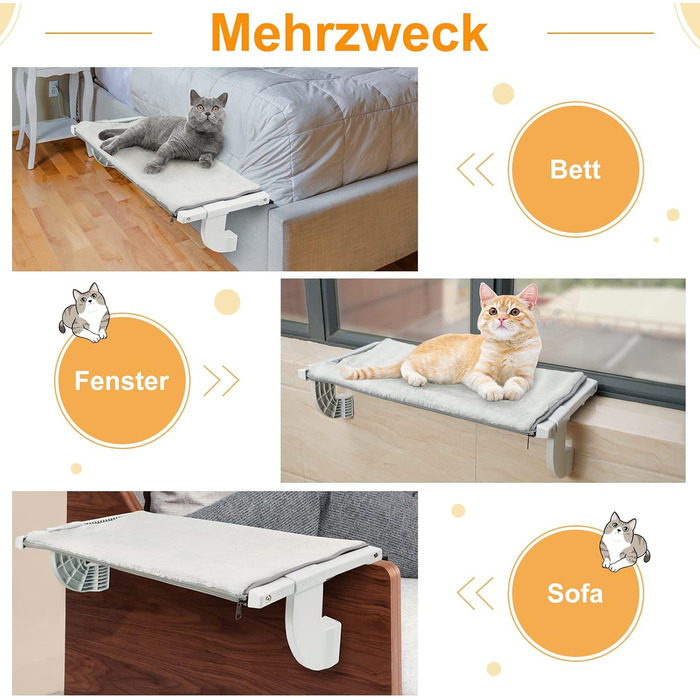 Cat Bed Balcony Window Hammock for Radiator/Heater, 67.5 * 34.5cm Window Hammock for Cats, Cat Window Bed, Window Spots, Cat Bed, Window Sill, Window Bed Spot (L)