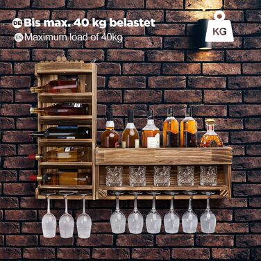 Стійка для вина Yorbay з підігрітим деревом, настінна з тримачем для корку, для келихів для вина та віскі, утримувач для пляшок, домашній бар, вінтаж, подарунок (без LED)