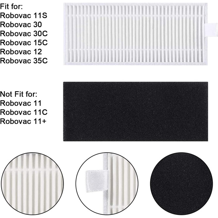 Запчастини для пилососів Eufy RoboVac 11S Max, 15C Max, 30C Max: 12 шт. (ролик, 4 фільтри HEPA, 6 бічних щітки, щітка для очищення)