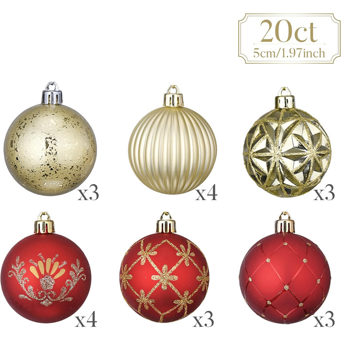 Набір прикрас на ялинку Valery Madelyn 20 шт. 6 см, пластик, червоно-золотий, з гачками