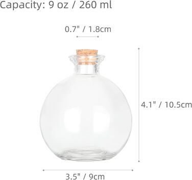 Magic Season Decorative Glass Bottle with Cork Stopper (260ml Potion Bottles / 6 Pieces)