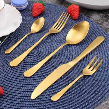 Cutlery Set for 6 People, 30-Piece Golden Titanium Gold Cutlery Set including Knife, Fork, Spoon, Stainless Steel Golden Cutlery Set, Dishwasher Safe (Matte Gold)