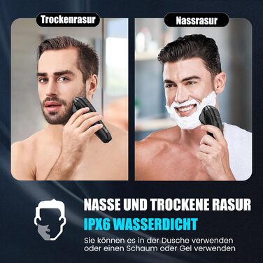 Електричний чоловічий бритва Brightup з 4D-плаваючою головкою, бездротовий LED бритва для вологого та сухого гоління, IPX6 водонепроникний, USB-C зарядка & висувний тример, захист від подорожей, глибокий чорний колір