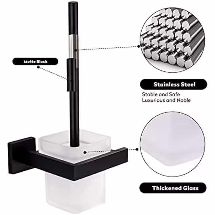 Toilet brush holder, black matte, wall-mounted toilet brush, stainless steel toilet brush holder set requiring drilling