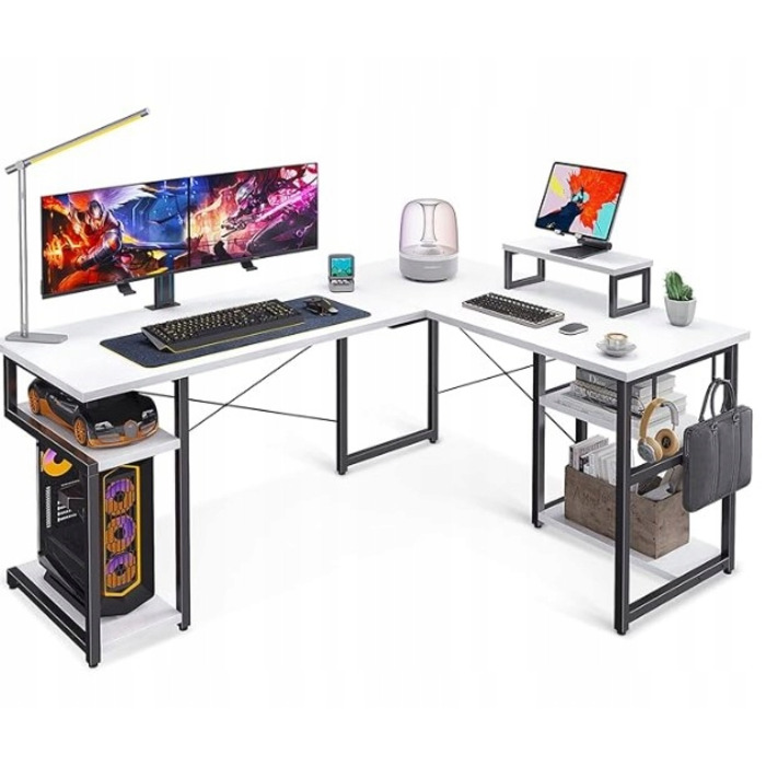 Кутовий ігровий комп'ютерний стіл 168x120 см, білий, з подовжувачем
