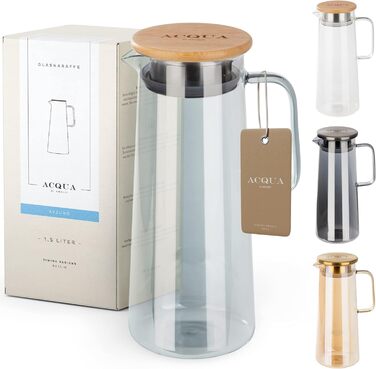Glass Giraffe Decanter | Water Decanter 1.5 Liter | Glass Carafe with Lid | Leak-proof & High Quality | Glass Decanter ideal for Lemonade, Water & Tea (BLUE/BAMBOO)