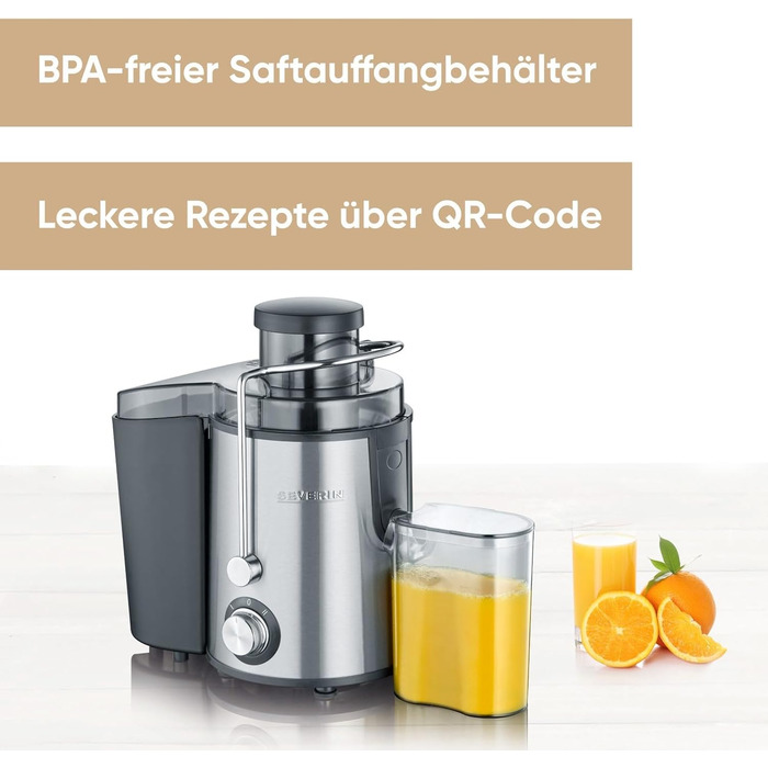 SEVERIN ES 3566: Електрична соковитискачка з нержавіючої сталі, 0.5л, чорний/нержавіюча сталь