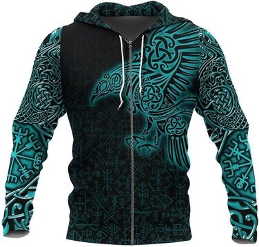 LOUSON Худі з капюшоном на блискавці для чоловіків Viking, Nordic Raven, вінтажний світшот з капюшоном для чоловіків, стильний одяг, худі на блискавці S