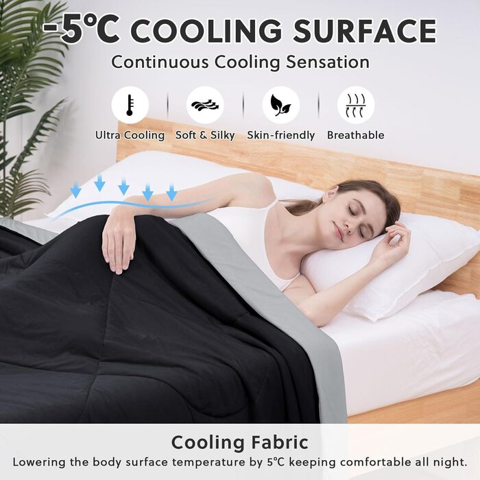 HOMFINE Cooling Blanket Double-Sided Cooling Blanket - Lightweight Cooling Blanket for People Q-Max > 0.4 Cooling Summer Blanket Self-Cooling Blanket Summer Blanket Cooling Blanket for Bed, Black, 150 x 230 cm