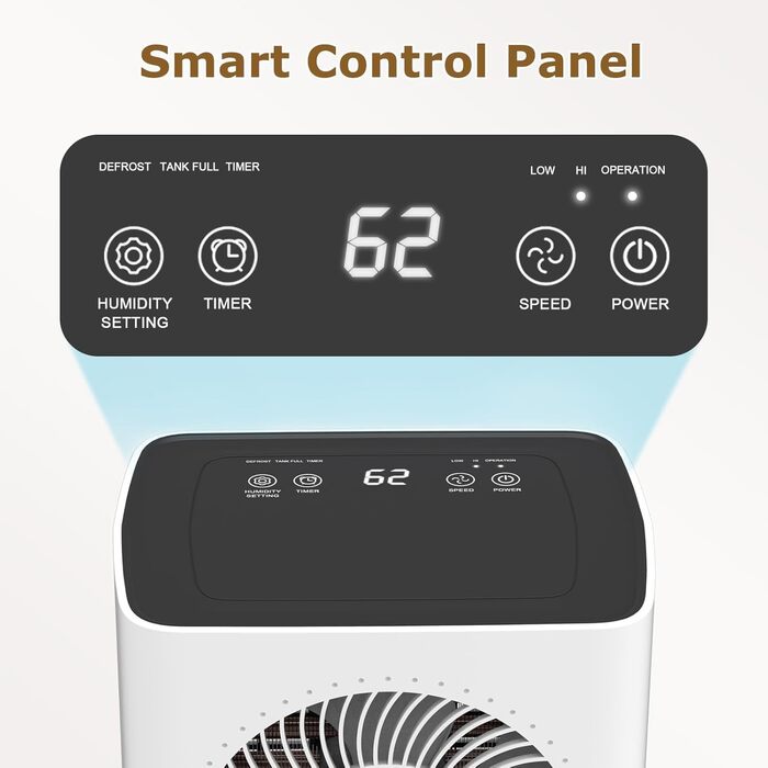 Вологопоглинач повітря 12л/24г, компресорний – автоматичний вологопоглинач для спальні, підвалу, ванної кімнати до 120м³, (~20 м²), з цифровим дисплеєм та шлангом для зливу