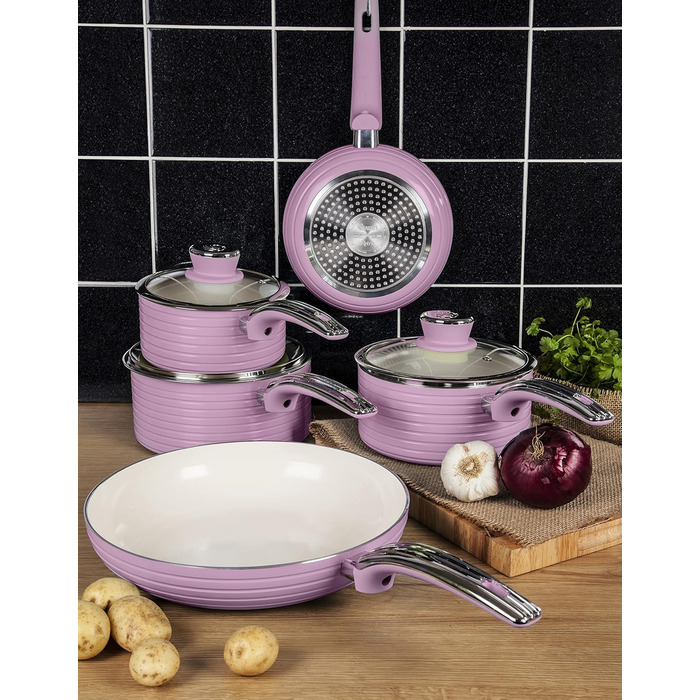 Swan 5-Piece Frying Pan Set, Retro Design, Aluminum, 29.5x47x18 cm (Rose)
