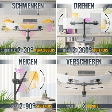 Підставка для монітора RICOO TS7811 - 2 монітори, кріплення для 13-27 дюймів, гнучкий гриф, для ПК та ігор