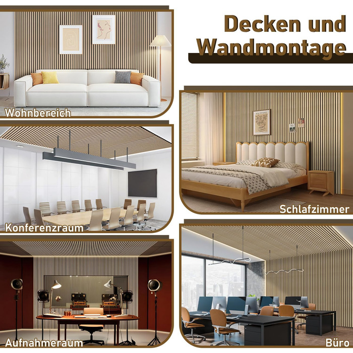 Акустичні настінні панелі з дерева та фетру 120x60 см, звукопоглинаюча обробка стін з шпоном дуба, набір 2 шт (1,44 м²), колір дуб