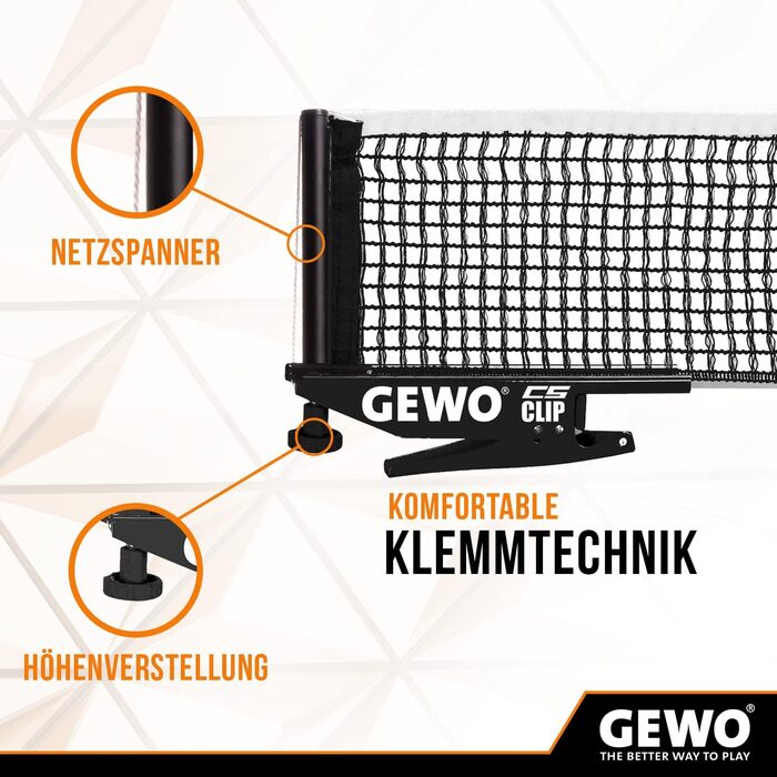 Сітка для настільного тенісу GEWO CS Clip - міцна металева сітка з регулюванням висоти, чорна, 152,5 см