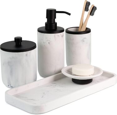 Набір аксесуарів для ванної кімнати: диспенсер для мила, тримач для зубних щіток, мармур, стиль фермерський дім, 5 шт., чорний