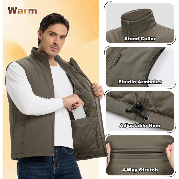 Чоловіча софтшеллова жилетка Outdoor Ventures з утеплювачем, водовідштовхуюча, вітронепроникна, дихаюча, для велоспорту, бігу, хайкінгу, зелена, XL