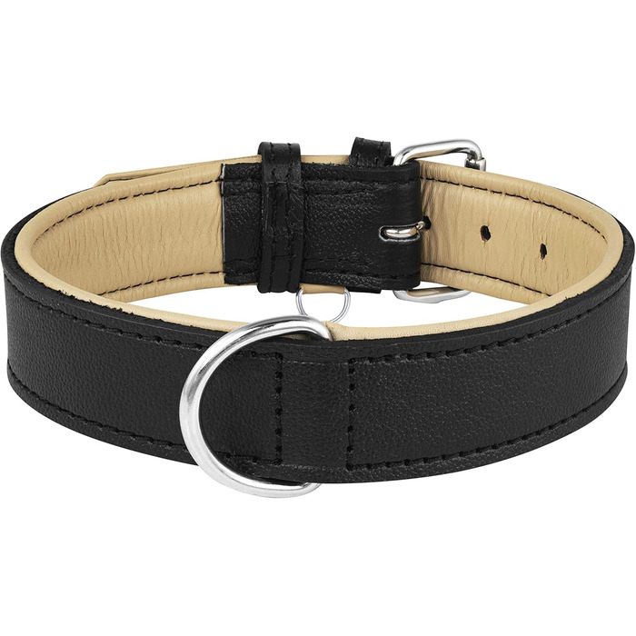Riparo Genuine Leather Adjustable Dog Collar with Additional Reinforcement (XL: 4.5CM Wide for 53.4CM - 63.5CM Neck, Black)