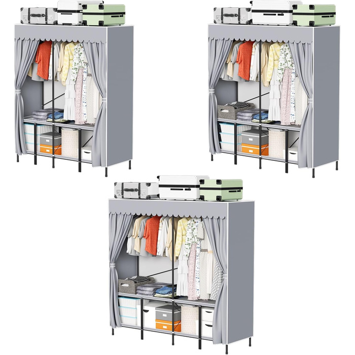 Wardrobe, Portable Shelving System, 20 Cube DIY Shelving System Wardrobe Open Plastic Closet with Doors Wardrobe Cabinet White 180 x 142 x 37CM (With Fabric Cover 158x170x48cm)
