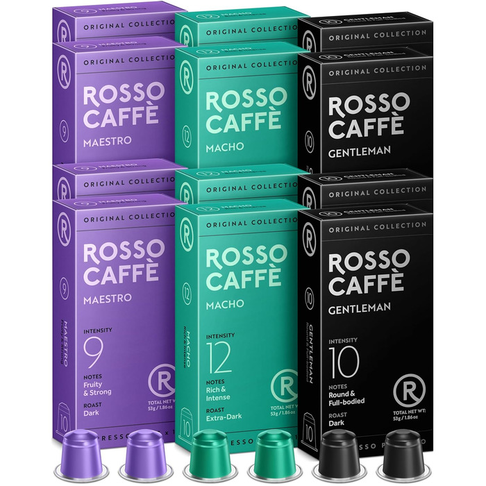 Капсули кави ROSSO CAFFÈ Nespresso 'Extra Dark', 120 шт. - 3 преміум-суміші, сумісні з Nespresso