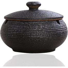 Керамічний попільничник з кришкою, ретро-дизайн, чорний колір, 11.5x8.5 см. Підходить для дому, офісу та вулиці.