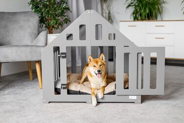 Будка для собак з дерева, клітка для собак, закривається, вольєр для собак, собачий будиночок, переноска для тварин, чорний колір (85 x 70 x 80 см), графіт