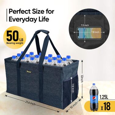 BALEINE Extra Large Multi-Purpose Shopping Bag with Wire Frame for Storage (1-Pack, Blue)