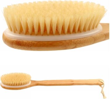 16.5 Inch Women's Bath & Body Brush with Bamboo Hog Bristles, Long Handle Bath Brushes, Back Scrubber for Shower for Men