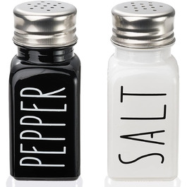 Farmhouse Salt and Pepper Shaker Set, Kitchen Decor, Glass Salt and Pepper Shaker Set, Cute Salt Shaker, Gift for Women, Wedding Decor, Grinding (Black and White)