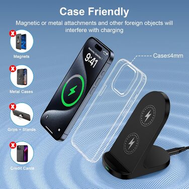 Бездротова зарядка Induktive 15W: швидка підставка для Google Pixel, Samsung Galaxy, iPhone